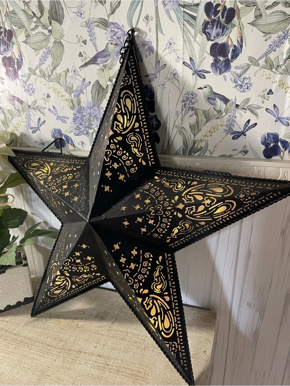 Decorative Black Star Lantern with Gold Interior Accent